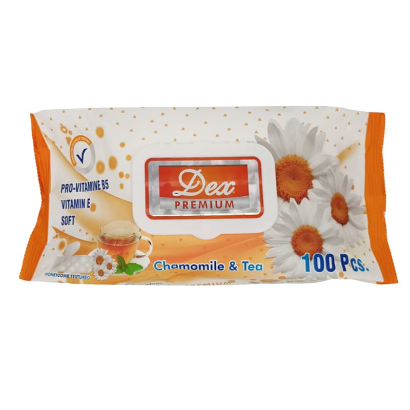 מגבונים מבושמים דקס DEX PREMIUM CHAMOMILE&TEA 100 PCS